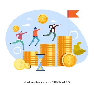 Business people office workers colleagues managers running and commit for best salary income job concept vector flat cartoon graphic design illustration