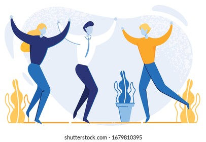 Business People, Office Workers, Men and Women Cartoon Characters Express Happiness. Successful Team Working and Cooperation, Company Leaders and Best Employees. Trendy Flat Vector Illustration.