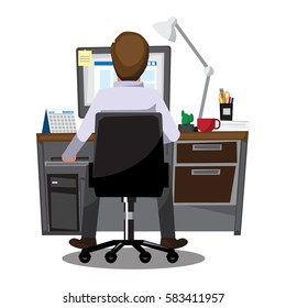 Business People Office workers sitting at computers ,Vector illustration cartoon character.