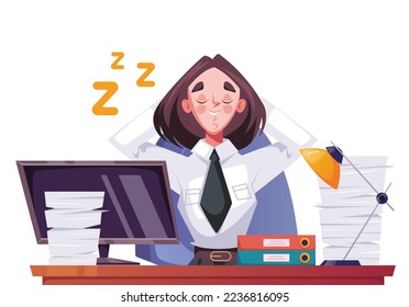 Business people office workers sleeping on workplace table. Vector flat graphic design element concept illustration