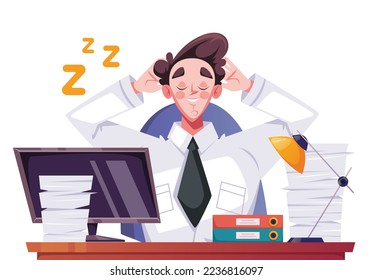 Business people office workers sleeping on workplace table. Vector flat graphic design element concept illustration