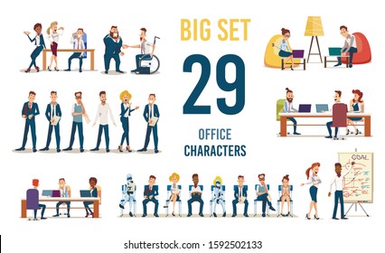 Business People in Office, Working in Coworking Space Entrepreneurs, Company Employees, Job Candidates Waiting for Interview Trendy Flat Vector Illustration Characters Set Isolated on White Background