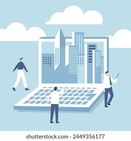 business people on the city,laptop PC with cloud computingm,background banner illustration	
