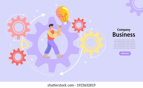 Business People On Cog Wheel. Business Graphic, Company Is Engaged In Joint Construction Rise Career To Success. Vector Creative Illustration