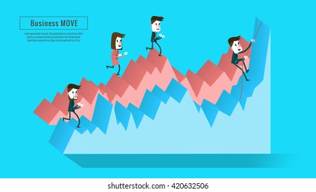 Business people on the graph. stairway to progress. lat infographic elements, banner, book  annual report, magazine  design. vector illustration.