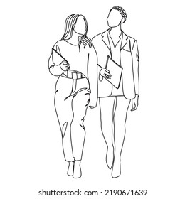 Business people One line drawing. Business woman. Business man. Continuous one line drawing of business people standing with  confident pose. Minimalism design. Vector illustration.One line art.