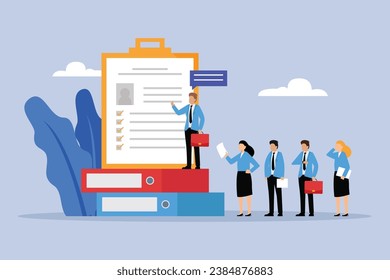Business people with online recruitment application queue 2D flat vector concept for banner, website, illustration, landing page, flyer, etc