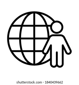 business people outline vector icon isolated on white. Man with globe icon for web and ui design, mobile apps and print products
