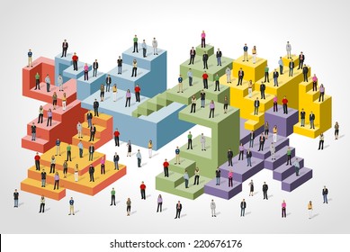 Business people over colorful blocks