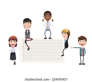 Business people with paper over white