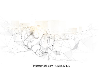 Business people, Partners shaking hands on abstract city form lines, triangles and particle style design
