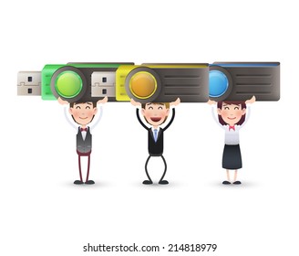 business people with pendrive over isolated white background 