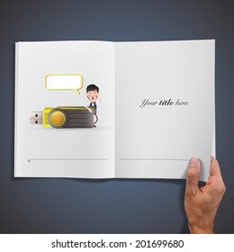 Business people with pendrive printed on book