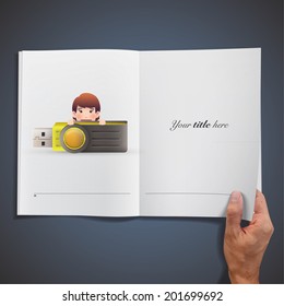 Business people with pendrive printed on book