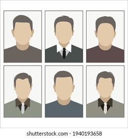 Business people photo templates. Photos for registration of badges and documents. Isolated on a white background. Flat vector illustration.