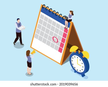 Business people planning schedule 3d isometric vector concept for banner, website, illustration, landing page, flyer, etc.