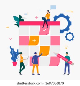 Business people planning work tasks. Reminder, scheduling, teamwork concept. Vector illustration can be used for topics like business, management, planning