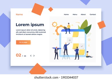 Empresarios planificando y trabajando con el tablero de tareas. Personal, programación, concepto de trabajo en equipo. La ilustración vectorial puede utilizarse para temas como negocios, administración, planificación