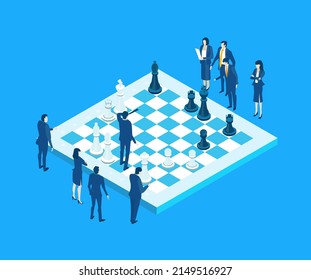 Business people playing chess. 3D Isometric illustration