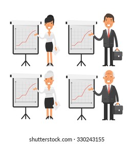 Business people point to flip chart