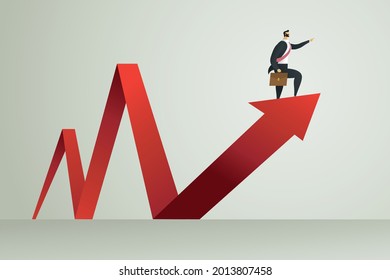 Business people point path to goal standing on up arrow, Leadership, Successful achievement. concept Vector illustration
