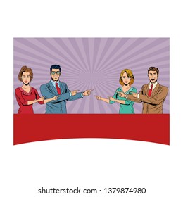 business people pointing each other