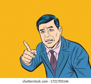 Business people  pointing finger. Pop art retro illustration comic style vector, Separate images of people from the background.

