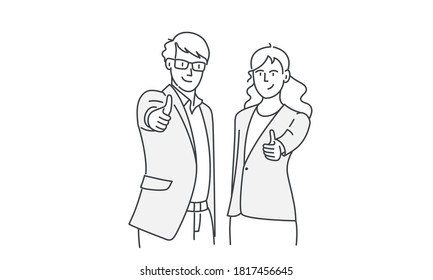 Business people pointing at you forefinger. Hand drawn vector illustration.