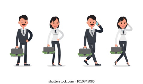 business people poses action character vector design