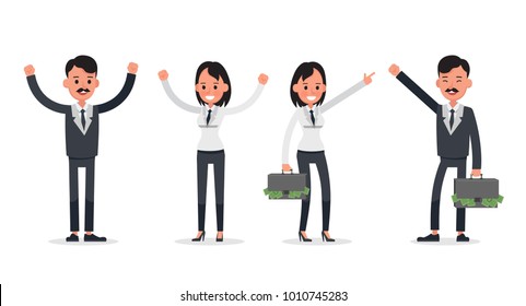 business people poses action character vector design