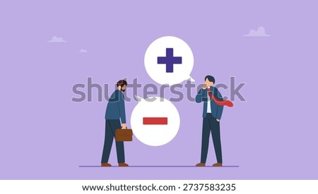 Business people with positive and negative thinking speech bubble, bad and good thoughts, Pessimist and optimist concept.