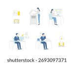 Business people prepare document electronic data. digital transformation. Vector illustration set.