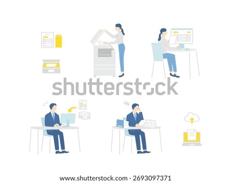 Business people prepare document electronic data. digital transformation. Vector illustration set.