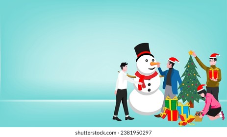 business people preparing for Christmas celebrations flat design vector illustration, office christmas party cartoon, corporate christmas party,  suitable for celebrate christmas day moment