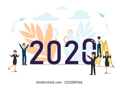 Business people are preparing for the new year, New Year 2020. Vector illustration.