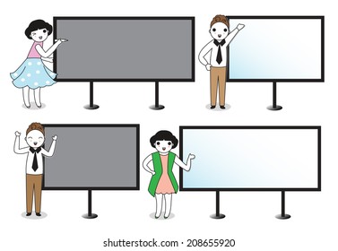 Business people with Presentation and Brainstorming Board illustration set
