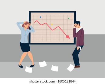 Geschäftsleute bei der Präsentation von abnehmendem Diagramm, Finanzkrise, Vektorgrafik-Design