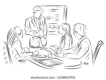 business people presentation line art illustration