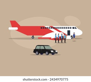 Business people with private plane flat vector illustration