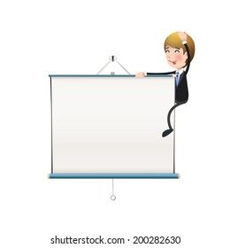 Business people with projector screen over white. Vector design. 