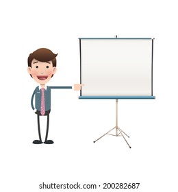 Business people with projector screen over white. Vector design. 