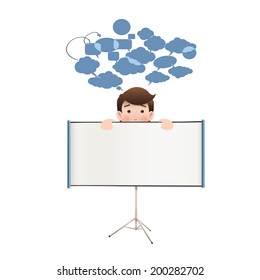 Business people with projector screen over white. Vector design. 