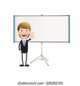 Business people with projector screen over white. Vector design. 