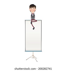 Business people with projector screen over white. Vector design. 