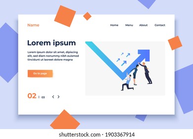 Business people pushing financial graph arrow rising up. Growth, success, crisis management, teamwork concept, presentation slide template. Can be used for topics like business, finance, marketing
