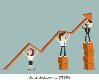 Business people pushing a business graph upwards,vector format