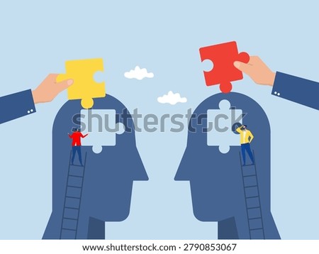 Business people putting mismatch or wrong jigsaw puzzle together.Mismatch or mistake, wrong business decision or failure of incorrect solution vector