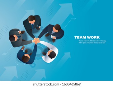 business people putting their hands together , team work background vector illustration EPS10