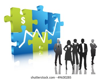 Business people with puzzle