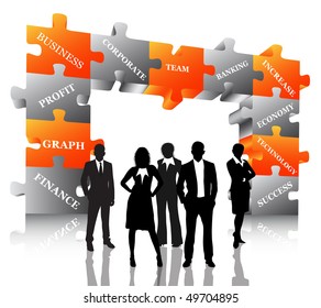 Business people with puzzle